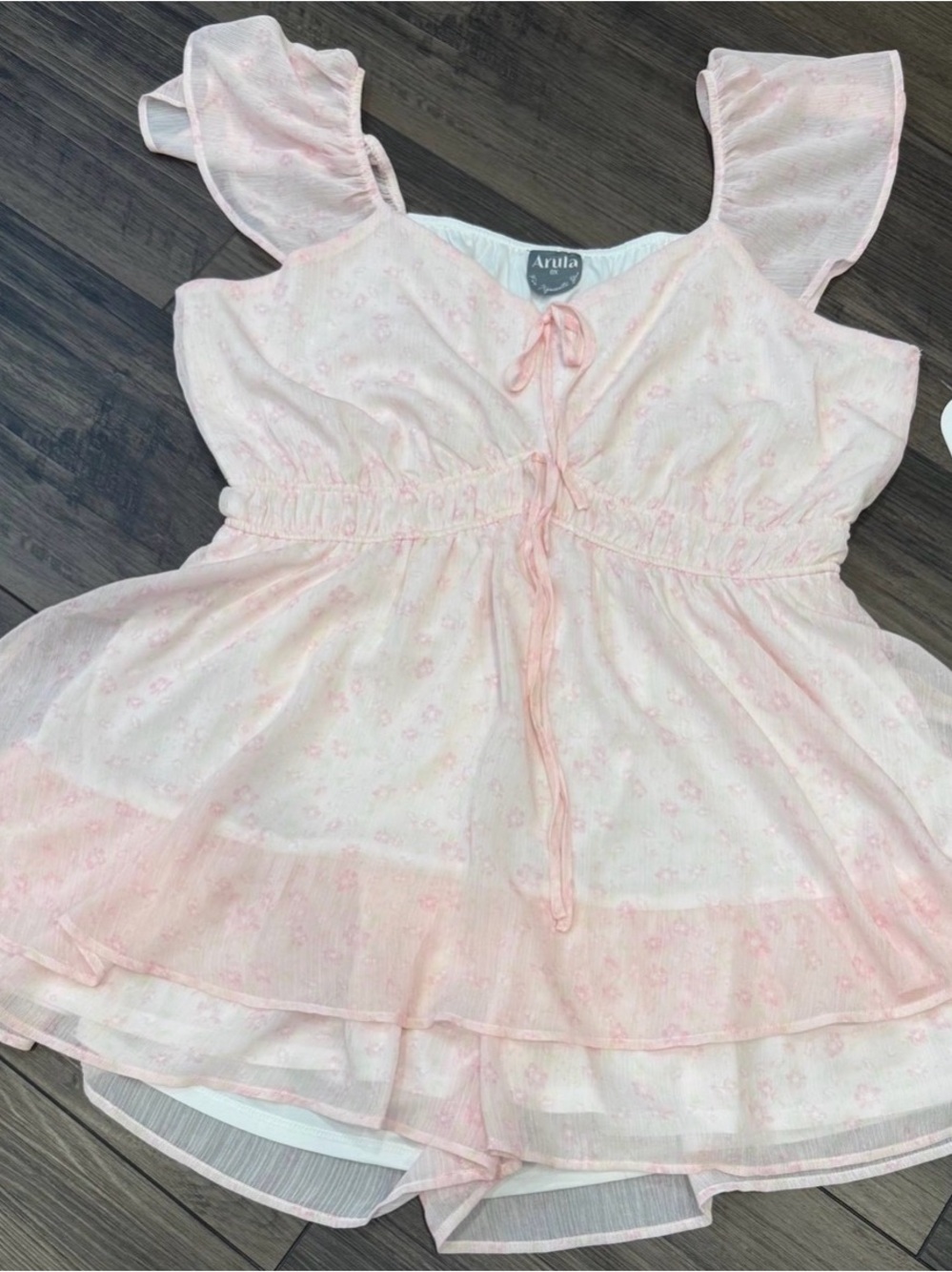 ARULA Light Pink Floral Ruffle Tie-Front Top